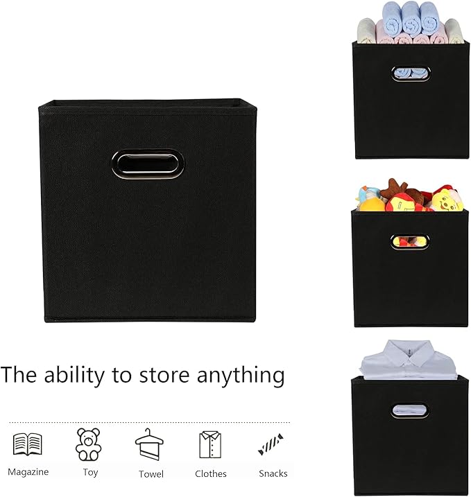 Fabric storage bins Cubes, Fabric Cube Organizer with Handle, Foldable Cube Bins for Cloth or Accessary Storage, 11x11x11, Set of 8, (Black)
