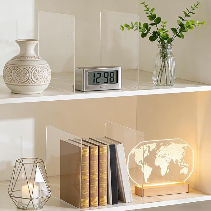 Shelf Dividers for Closet Organization: 12" Tall x 12" Deep Acrylic Shelf Dividers for Clothes Sweater Purse - Clear Closet Organizers and Storage Separators for Shelves, 12Pack
