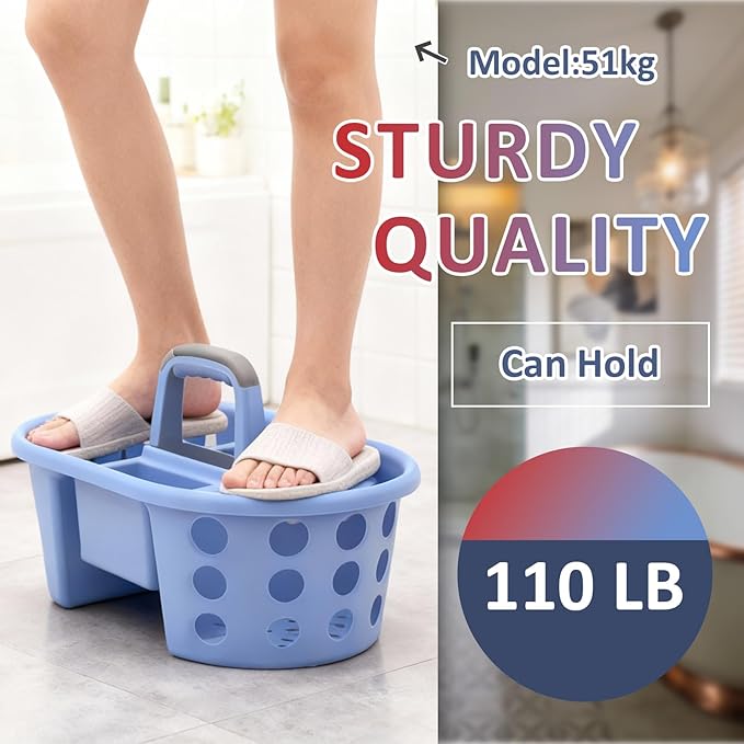 Large Shower Caddy Portable 2PC - Made in USA Plastic Jumbo Size Dorm Storage Candy Tote with Handle Shower Organizer for Bathroom, Pantry, Kitchen, College Dorm, Red/Periwinkle