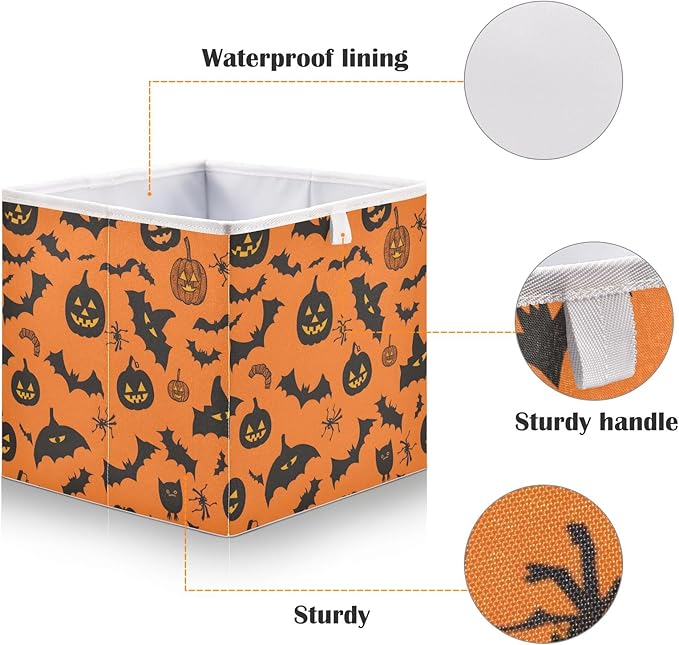 Bolaz Pumpkin Bats Closet Organizers Storage Cubes Storage Bins Shelf Baskets Containers for Home Room Office,Square