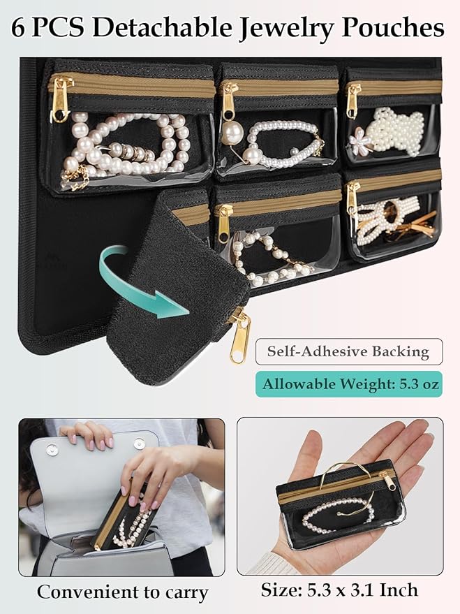 MATEIN Over the Door Jewelry Organizer with Travel Pouch, Double-Sided Hanging Necklace Earring Holder with Pockets, Large Jewelry Storage for Rings Bracelets, Valentines Gifts for Her, Beige-Brown