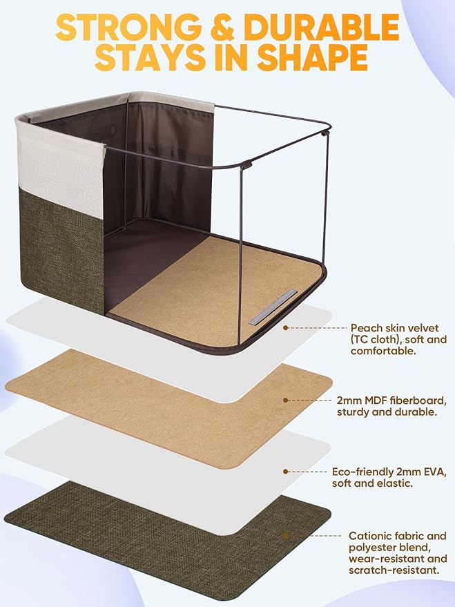 BALEINE 2 Pack Fabric Closet Storage Bins for Shelves, Linen Closet Organizers and Storage, Decorative Baskets for Organizing, Shelf, Clothes, Home, Office (Brown, 17''x13''x10.5'')