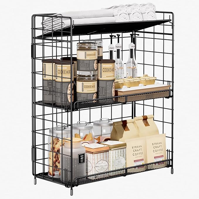 Spice Rack Organizer, 3 Tier Adjustable Height Spice Rack, Installation Free, Foldable Multi-Purpose Storage, Suitable for Kitchen/Bathroom/Home/Office