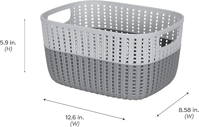 Simplify 4 Pack 2 Tone Sailor Knot Plastic Storage Tote | Decorative Basket | Closet Organization | De-clutter | Accessories | Toys | Bathroom Organization | Medium | Grey/Grey