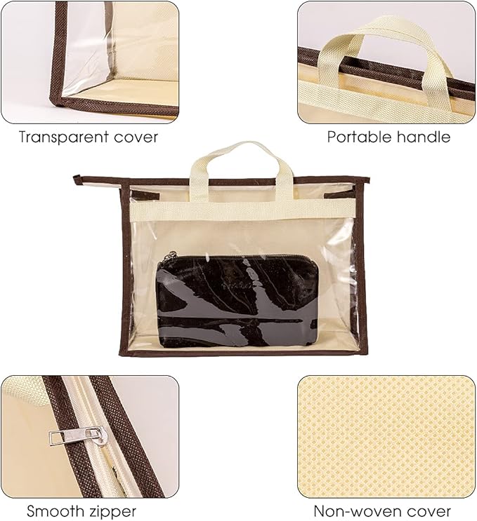CINPIUK Clear Handbag Storage Bags Purse Organizer for Closet, Zipper Hanging Storage Bag for Handbags, L