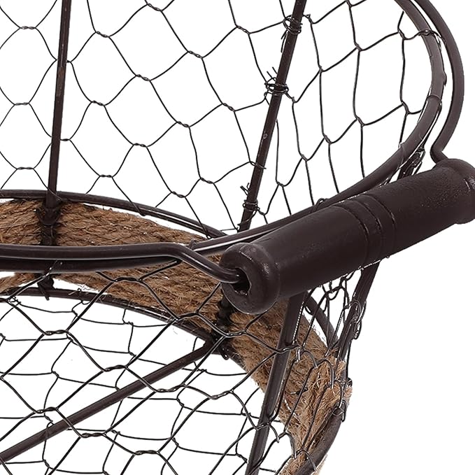 Iron Wire Fruit Basket Small Vintage round Iron Storage Bin with Handle Multifunctional Wire Basket for Kitchen Pantry Snack and Vegetable Organization