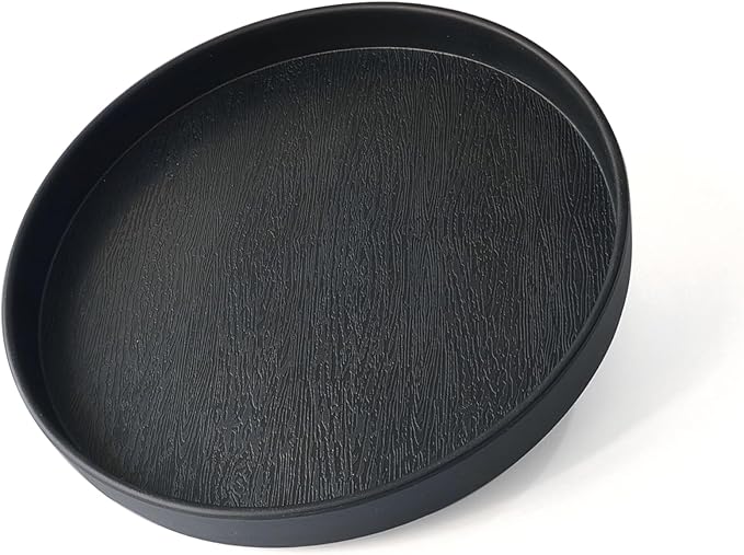 Black Round Small Tray - 6.5 Inch Elegant Bathroom Vanity Tray, Kitchen Counter Organizer & Coffee Table Decor | Sturdy Plastic Serving Tray for Perfume, Soap, or Essentials
