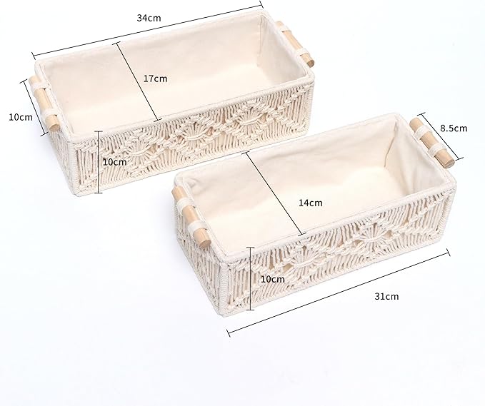 Macrame Storage Basket Boho Decor Baskets for Organizing Woven Decorative Basket for Countertop Toilet Paper Basket for Toilet Tank Top Shelf Basket with Handle for Bathroom Decor Nursery
