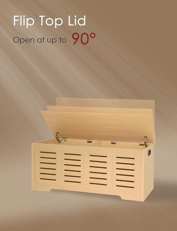 DINZI LVJ Storage Chest, 47.3âWooden Storage Box with 2 Safety Hinges, Entryway Shoe Bench with Flip-Top, Farmhouse Style Trunk for Living Room, Bedroom, Play Room, Easy Assembly, Natural