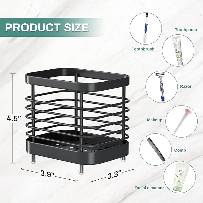 Black Electric Toothbrush Holder for Bathroom, Toothpaste Caddy Organizer Storage with Drainage, Stainless Steel Kids Tooth Brush Stand for Countertop Sink, Bathroom Accessories Decor