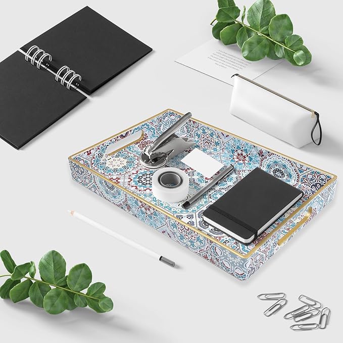Spsyrine Bathroom Vanity Tray with Handles for Dresser Tops, Countertop, Perfume Decorative Tray, 11.8â * 7.87â *1.37â C2