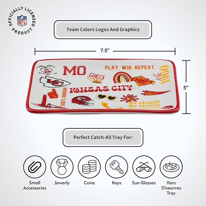 The Memory Company Officially Licensed NFL Team Spirit Ceramic Trinket Tray, Decorative Storage Catch-All, Home & Office Organizer, Gift for Football Fans