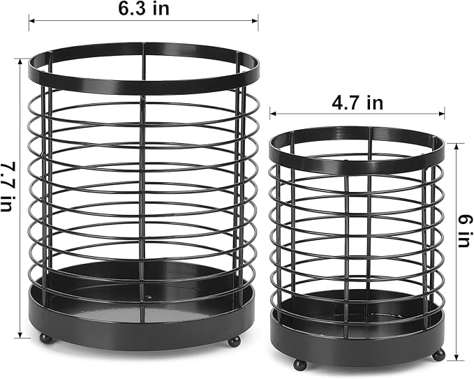 Utensil Holder, 7.7"+6" Stainless Steel Utensil Holder for Kitchen Counter, Cooking Tools Spatula, Silverware Forks, Knives, Spoons Utensil Crocks Organizer Drying Rack, Set of 2