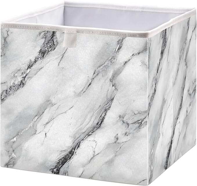 White Marble with A Hint of Black Pattern Closet Organizers Storage Cubes Storage Bins Shelf Baskets Containers for Home Room Office,Square
