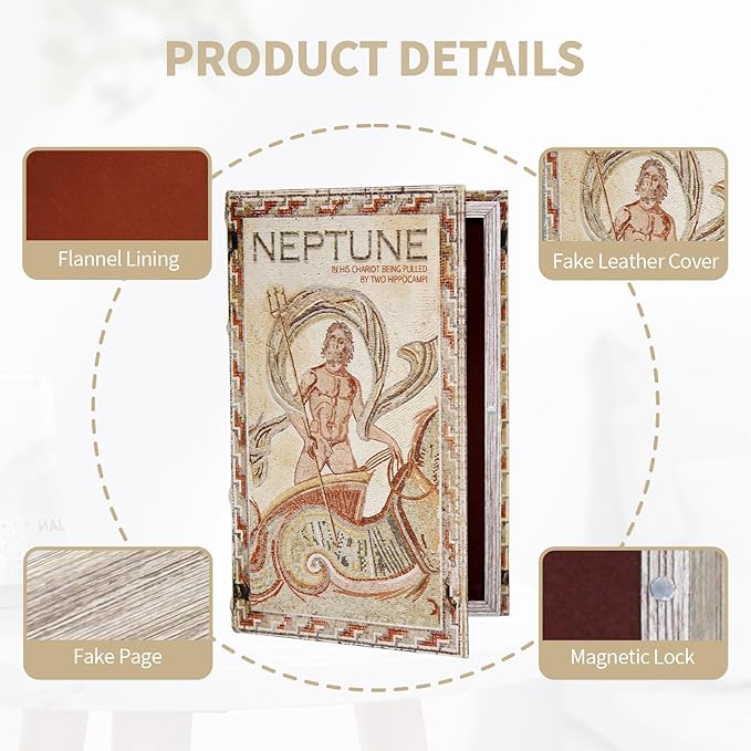 Book Box Decorative Storage Box for Coffee Table Decor, Faux Wood with Magnetic Cover Storage for Hidden Jewelry,Photos, Greeting Cards,Remotes,NEPTUNE Pattern M Size Box -5-06