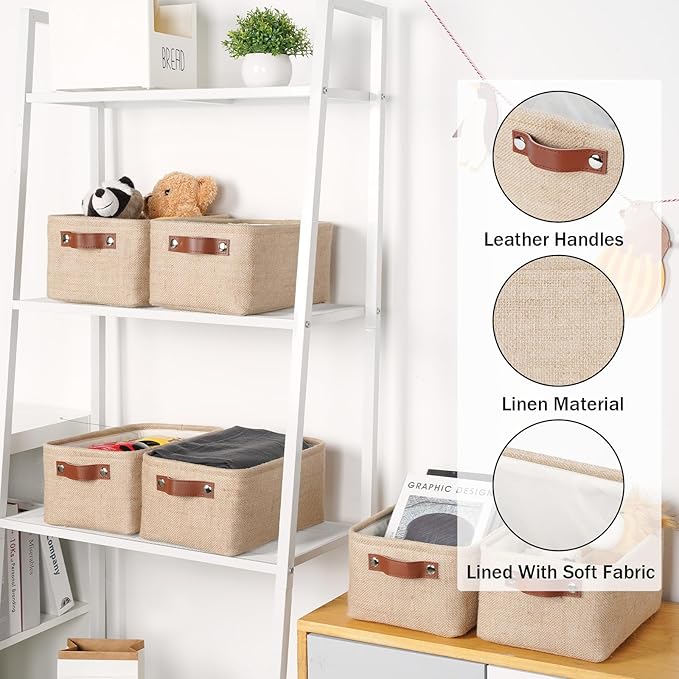 HNZIGE Collapsible Fabric Storage Bins Decorative Storage Baskets with Handles, Small Storage Boxes for Organizing Closet, Toys Foldable Storage Baskets for Shelves(11.8” x 7.8“ x 5.1” Line Yellow)