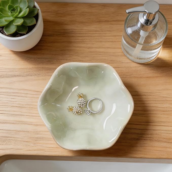 Green Lotus Leaf Shape Ring Jewelry Dish Holder,Small Trinket Jewelry Tray,Decorative Jewelry Plate Bowl,Key Bowl,Birthday Engegament Gifts for Women Friends,Ceramic