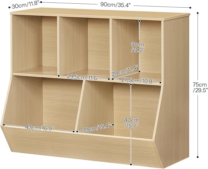 HOOBRO Kids Bookshelf, Bookcase Footboard, Toy Storage Cubby, Children's Toy Shelf, 35.4" L Storage Cabinet, Fit for Children's Room, Playroom, Hallway, Kindergarten, Natural NL32CW01