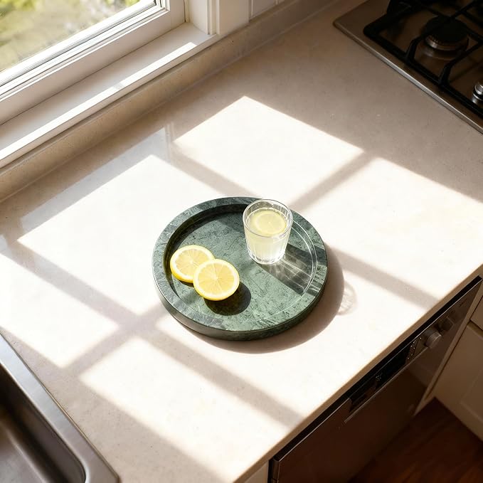 Natural Marble Tray for Rings and Jewelry Dish, 5.91 inch Round Decorative Tray for Kitchen, Vanity, Bathroom,Dressing Table, Bedside Table, Home Decor, Green (NS026)