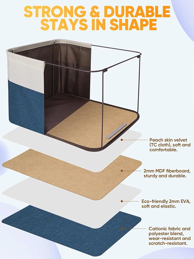 BALEINE 4 Pack Fabric Closet Storage Bins for Shelves, Linen Closet Organizers and Storage, Decorative Baskets for Organizing, Shelf, Clothes, Home, Office (Navy Blue, 14''x10''x8.5'')