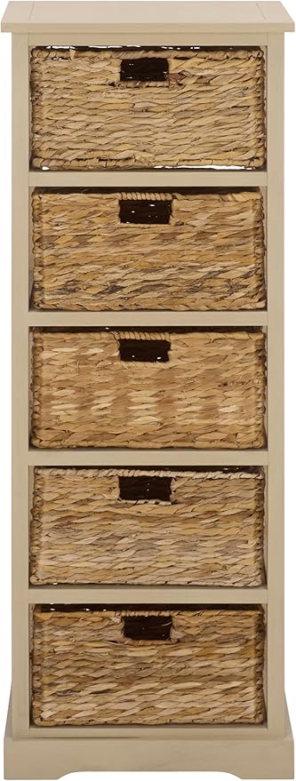 SAFAVIEH Home Collection â Vedette Sand 5-Basket Storage Tower, Natural Rattan Accent Design, Fully Assembled (AMH5739G)