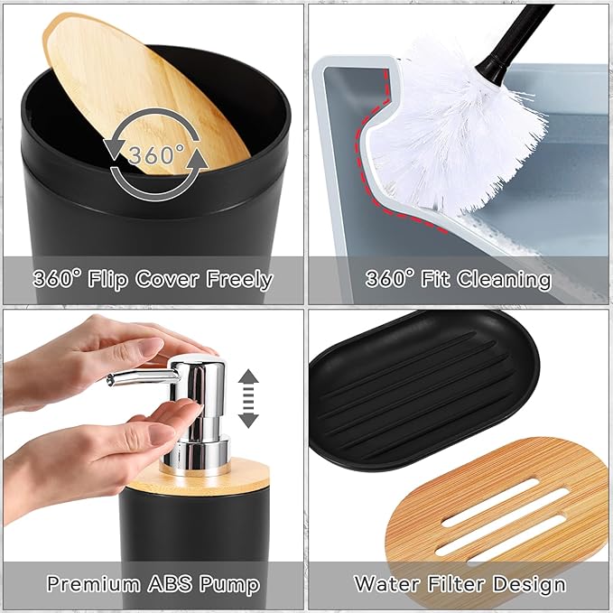 iMucci Bathroom Accessories Bathroom Sets with Shower Curtain, Bath Towel Set, Trash Can, Toilet Brush, Soap Dispenser, Bathroom Accessories Set Complete