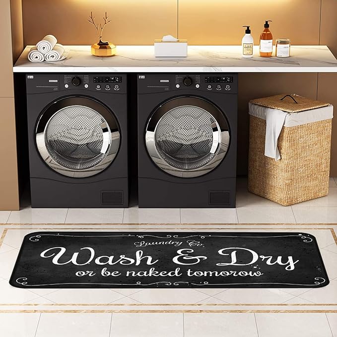 Laundry Room Long Rug Area Rug Non-Slip Floor Mat Waterproof Farmhouse Carpet for Kitchen 72" x 24"(Black-2)