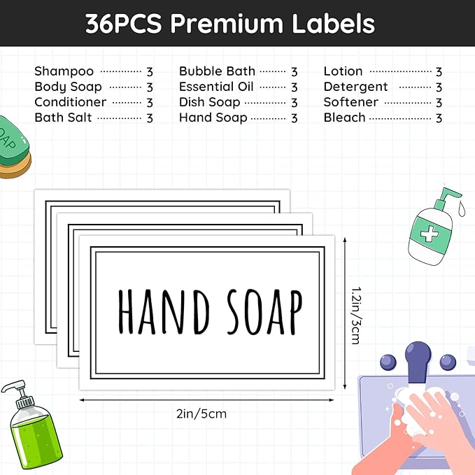 Segbeauty Waterproof Labels for Bottles, 36PCS Laundry Labels Bathroom Labels for Organizing, Self-Adhesive Removable Cleaning Label Soap Stickers for Bathroom Kitchen Laundry House Organization