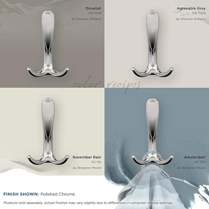 Amerock HBX3701326 | Finesse Triple Prong Decorative Wall Hook | Polished Chrome Hook for Coats, Hats, Backpacks, Bags | Hooks for Bathroom, Bedroom, Closet, Entryway, Laundry Room, Office