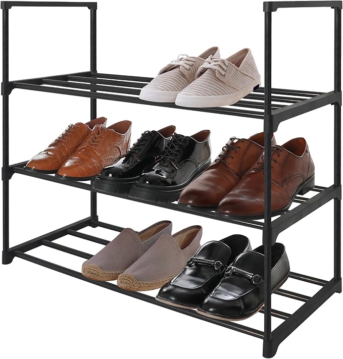 Americanflat Shoe Organizer - 3 Tier Shoe Rack Storage Shelf with Sturdy Steel Frame - Ideal for Closets, Entryways, or Garages - Space-Saving Design and Easy to Assemble - Black