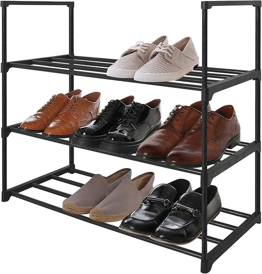 Americanflat Shoe Organizer - 3 Tier Shoe Rack Storage Shelf with Sturdy Steel Frame - Ideal for Closets, Entryways, or Garages - Space-Saving Design and Easy to Assemble - Black