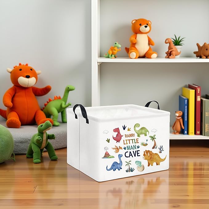 Rectangular Kids Storage Basket Baby Storage Basket with Handles for Home Kitchen Boys and Girls Cute Toy Storage Bin Organizer Shelf Book Room Decor(Dinosaur)