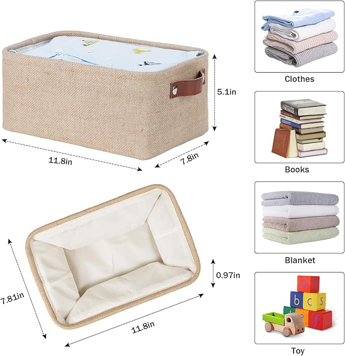 HNZIGE Collapsible Fabric Storage Bins Decorative Storage Baskets with Handles, Small Storage Boxes for Organizing Closet, Toys Foldable Storage Baskets for Shelves(11.8” x 7.8“ x 5.1” Line Yellow)