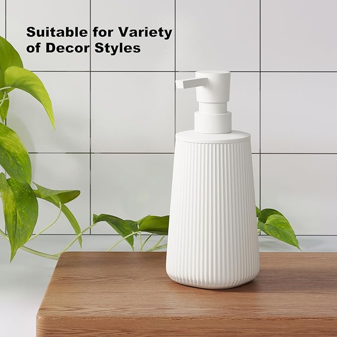 White Soap Dispenser Set of 2, Hand Soap Dispenser for Bathroom, Cute Dish Soap Dispenser for Kitchen, Plastic Soap Dispenser with Pump, Refillable Soap and Lotion Dispenser Set, White