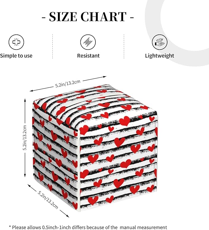 Tissue Box Holder Red Hearts on Black and White Stripes Tissue Box Cover Square Leather Tissue Holder Organizer Portable Decorative Facial Paper Case for Home Office Bathroom Vanity Countertop