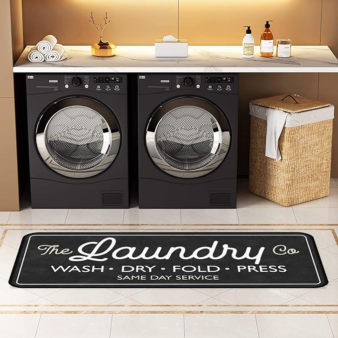 Laundry Room Long Mat Area Rug Non-Slip Floor Mat Waterproof Farmhouse Carpet for Kitchen 40" x 20"(Black-3)