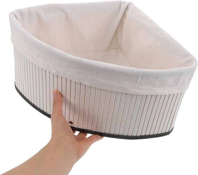 Woven Corner Basket - Bamboo Storage Bin with Washable Liner - Triangle Corner Organizer for Kitchen, Cabinet, Closet, Bedroom, Living Room 13x9.8"