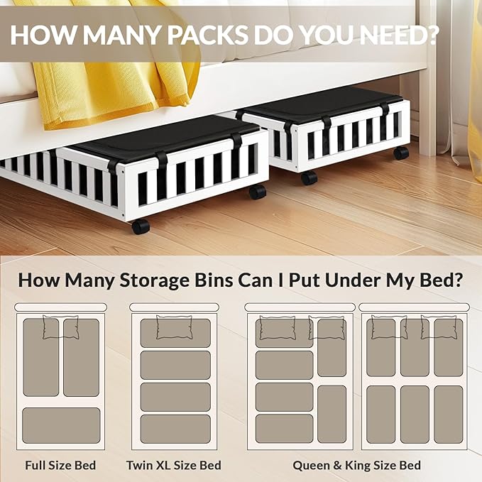 2 Pack Bamboo Under Bed Storage with Wheels, 39âx20âx7.8â Lager Under Bed Storage Containers (White)