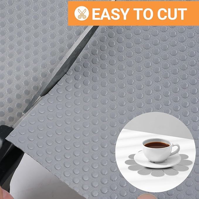 Cabinet Shelf Liner 17.7-inch Wide: Waterproof Kitchen Cabinet Liners Light Gray - 17.7 Inch x 300 Inch Non-Adhesive Easy to Cut Drawer Mat for Pantry Shelves