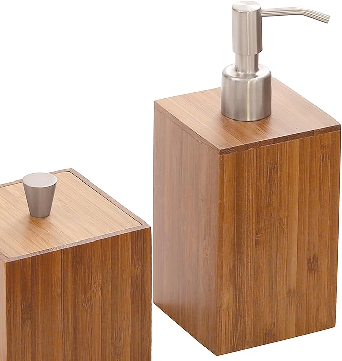 Seville Classics Bamboo Eco-Conscious Bathroom Vanity Organizer Set Kitchen Home Over The Sink Trash Bin, Soap, Cotton Ball Holder, Towel Tray, 5 piece, Bamboo