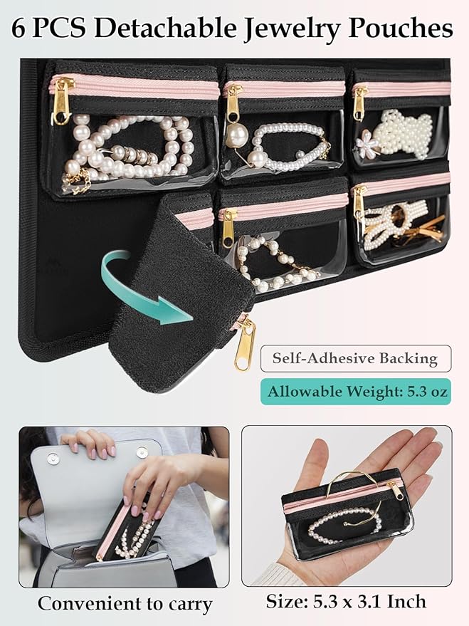 MATEIN Hanging Jewelry Organizer with Removable Zipper Jewelry Pouches, Tangle-Free Necklace Hanger for Closet with Metal Hook, Over the Door Earring Storage Bracelet Ring Holder, Unique Gifts for Her