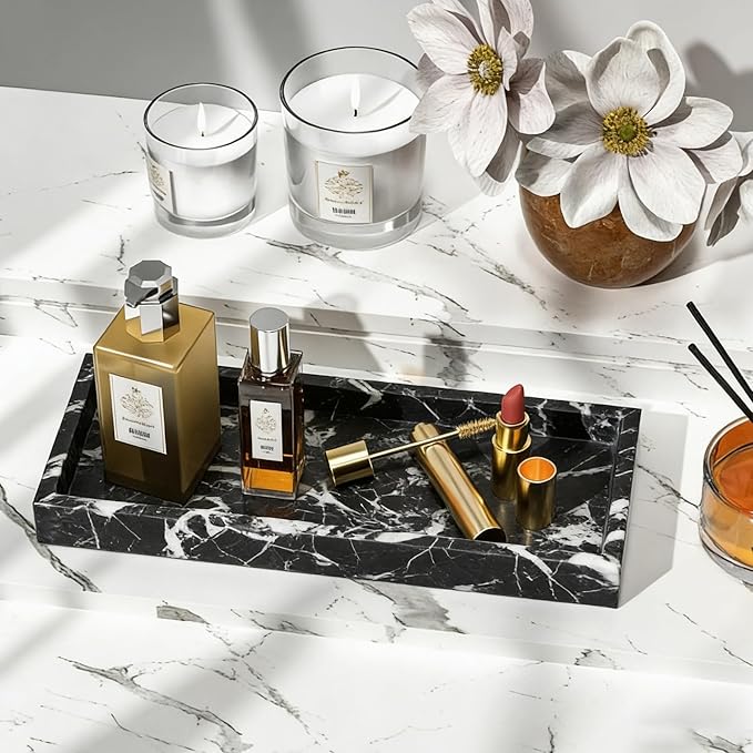 Natural Marble Tray, Stone Tray for Bedroom/Bathroom/Kitchen/Vanity Countertop, Jewelry Tray for Rings Earrings Necklace Bracelet Watch, Room Decor Aesthetic