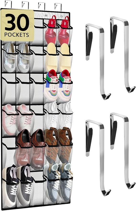PAULONE Massive 70-Inch Dual-Side Family Organizer - Stores Shoes, Handbags, Toys & Baby Gear, Heavy Duty Over Door Storage System for Every Room (White)