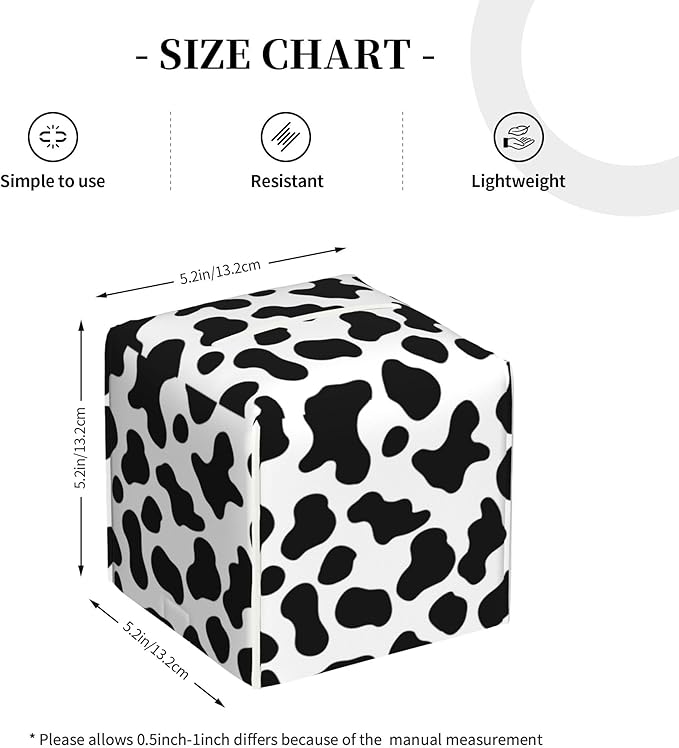 Cow Print Tissue Box Cover Leather Tissue Box Holder Square Facial Paper Organizer Dispenser for Bathroom Kitchen Bedroom Vanity Countertop Night Stands