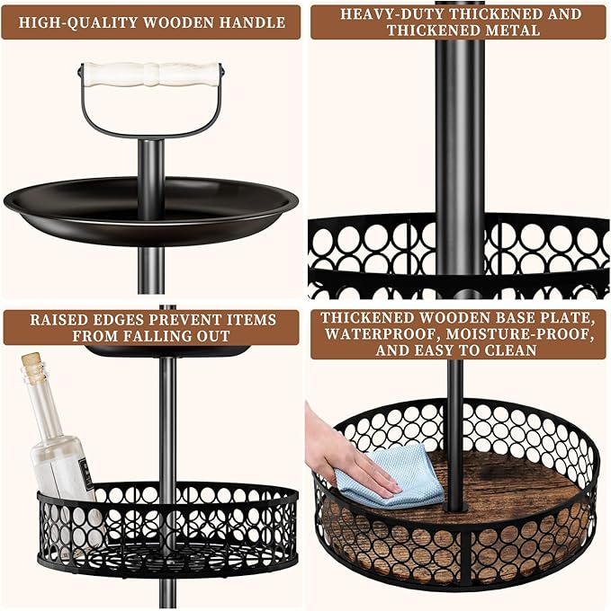 Heavy-Duty 3 Tier Lazy Susan Organizer, Upgraded DIY 4-in-1 Design Detachable Metal Rotating Spice Rack, Spice Organization for Kitchen Cabinet Countertop