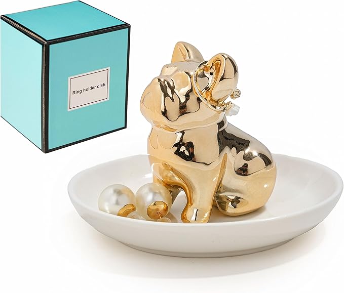 Bulldog Ring Holder Ceramic Ring Dish, Jewelry Holder Dish Trinket Tray For Rings Earrings Trinkets Organizer, Funny Themed Gifts for dog Mom, Lovers, Birthday Gifts for Women