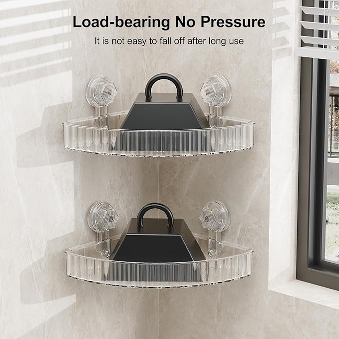 Shower Caddy Suction Cup Bathroom Shower Organizer for Bathroom Storage & Home Decor & Kitchen No Drilling Large Capacity Removable and Reusable Shower Shelves for Inside Shower. (clear, corner)