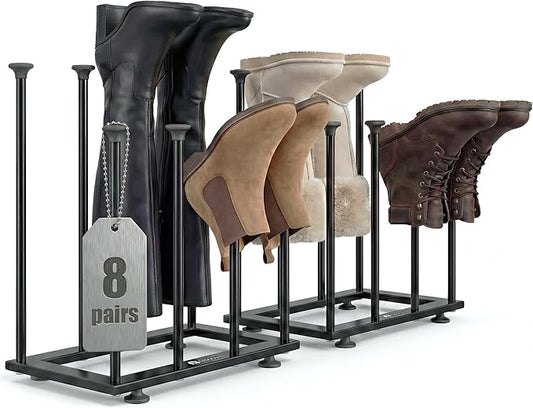 Shoe Rack Organizer, Free Standing Shoe Storage Shelf, Narrow Space-Saving Design for Tall Boot, Metal Boot Holder Organization for Closet, Entryway, Garage, Bedroom, Outdoor, Fits 8 Pairs