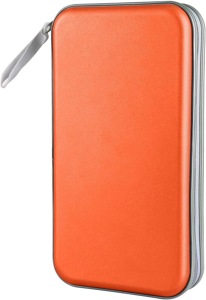 CD Case, DVD Case Holder 96 Capacity Hard Plastic CD DVD Disc Cases Storage Binder Wallet for Car Home Office Travel (Orange)