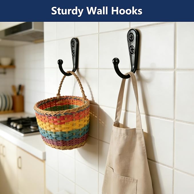 12 Pack Black Coat Hooks Wall Mounted, Rustproof Zinc Alloy Metal Hooks for Hanging Coats, Heavy Duty Utility Key Holder Hooks with Screws for Bathroom, Entryway, Kitchen, Hat, Towel, Cup, Robe